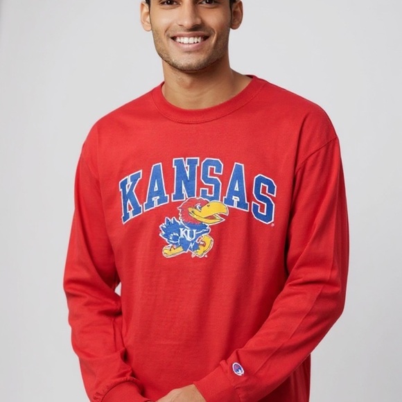 Champion Kansas Jayhawks Men's Long Sleeve Crew Neck T-Shirt Red M - Picture 4 of 4